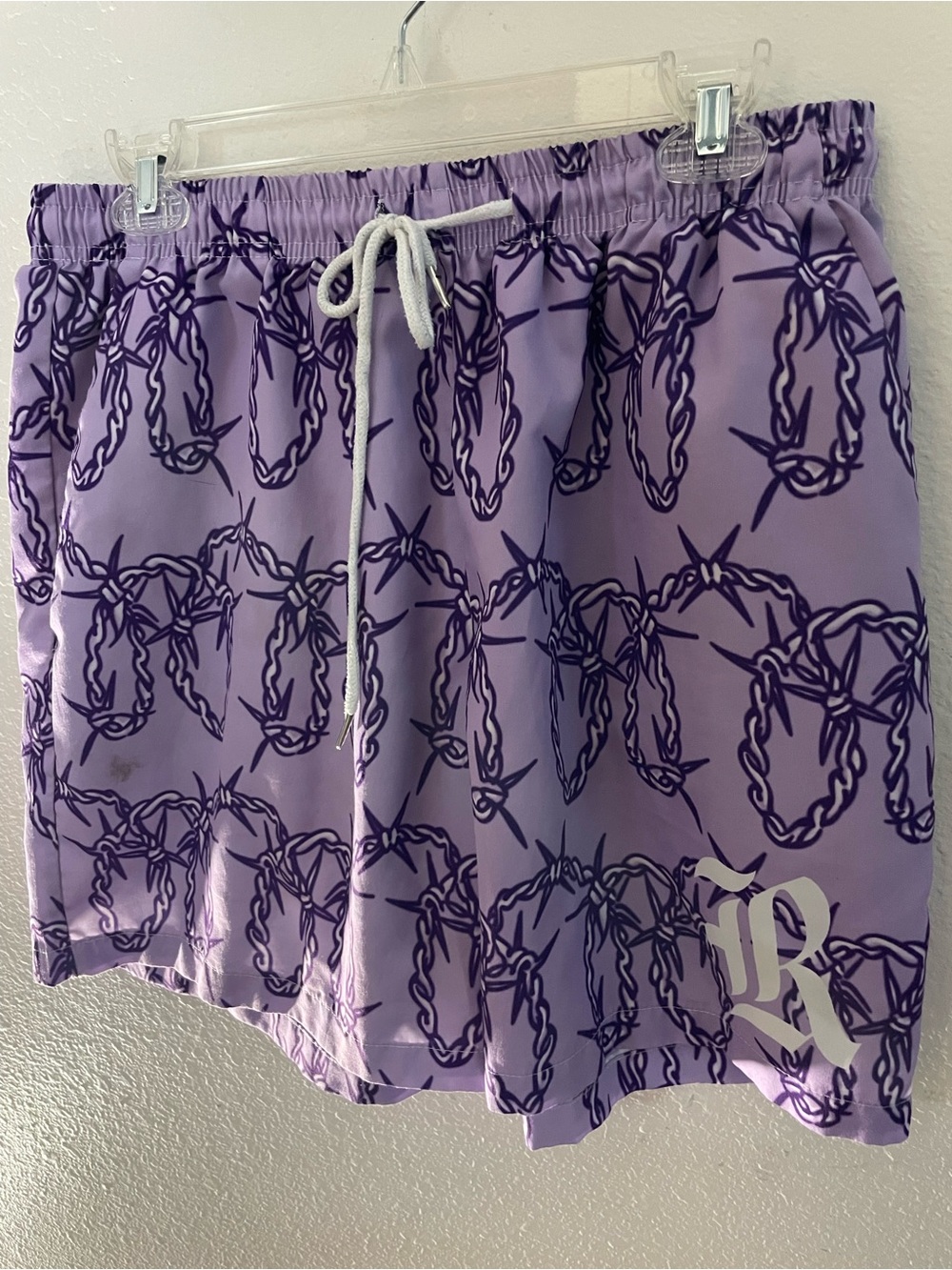 ROMWE Lavender Athletic Shorts with Dark Purple Barbed-Print